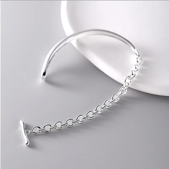 Sterling Silver Minimalist Chain Link Bangle Bracelet - Picture 7 of 8
